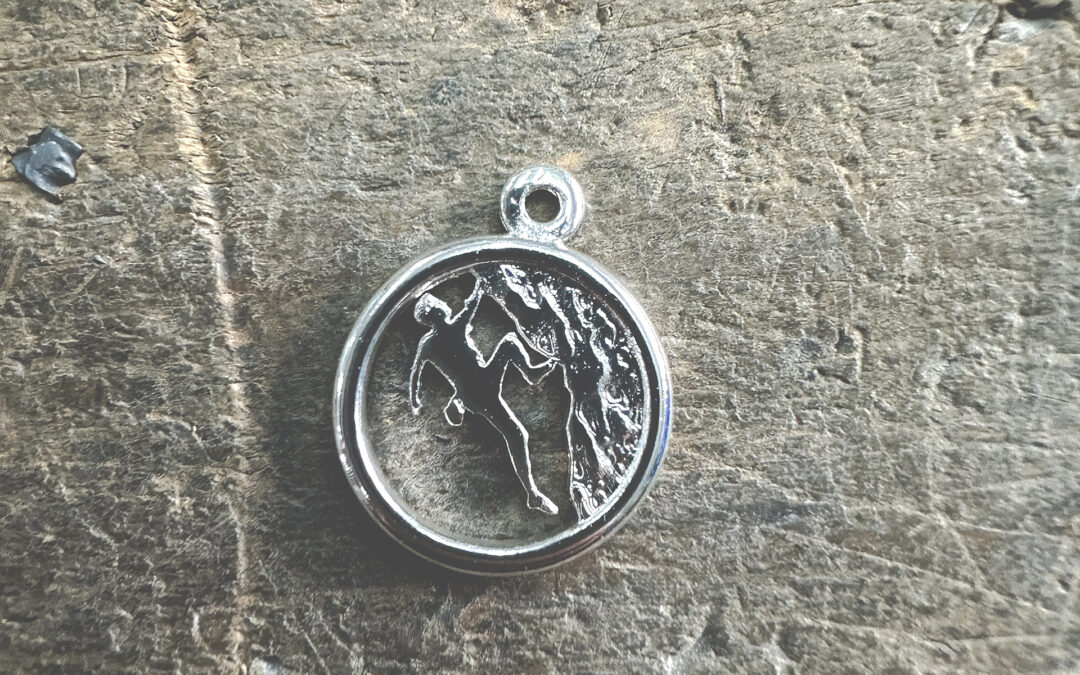 Medallas y mosquetón escalada